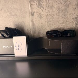 Prada Black Rectangular Sunglasses with Glossy Frames